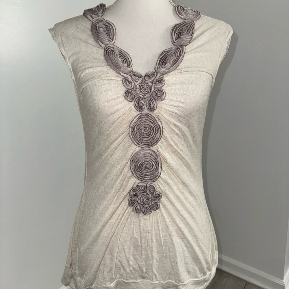 BluHeaven Cream Rosette Top M Cowl Back Sleeveless Boho Fairycore Romantic‎